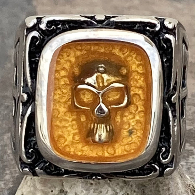 Sanity Jewelry Skull Ring 5 Pirate's Treasure - Silver & Amber - SLC27 CLEARANCE