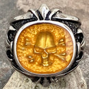 Sanity Jewelry Skull Ring 6 Pirate's Treasure Skull & Crossbones - Silver & Amber - SLC26 CLEARANCE