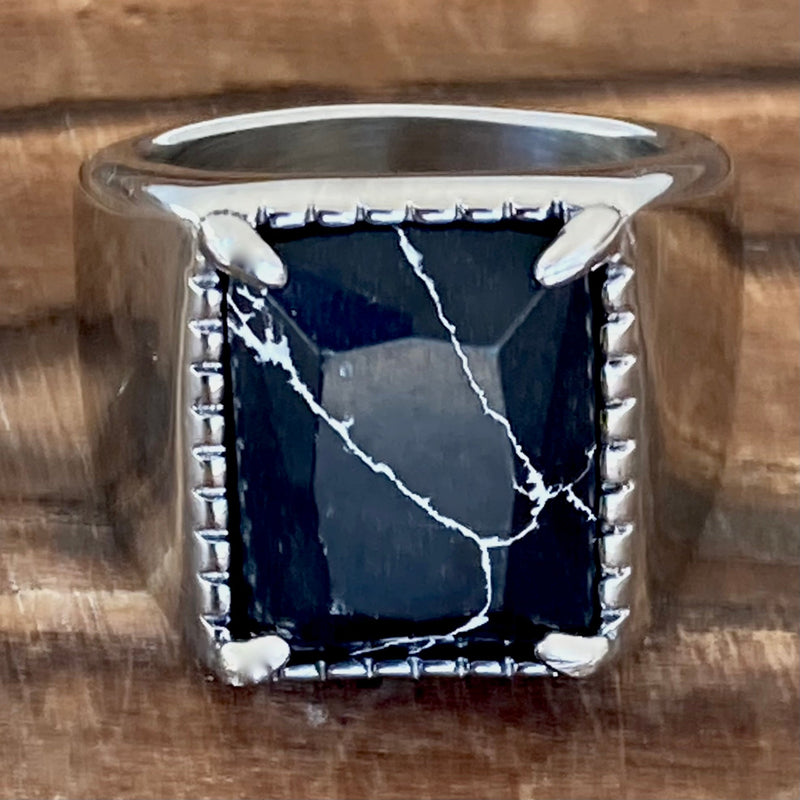 Sanity Jewelry Skull Ring 8 "Black Stone" - Lone Star - Sizes 6-16 - R219