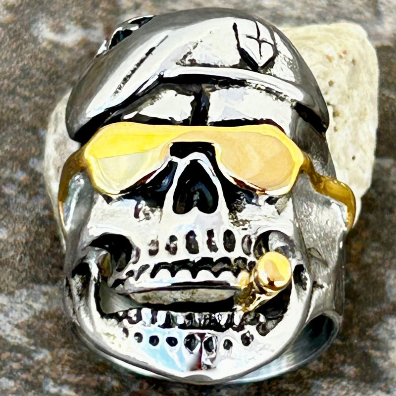 Sanity Jewelry Skull Ring 8 Gold Sunglasses & Beret Skull Ring - R06