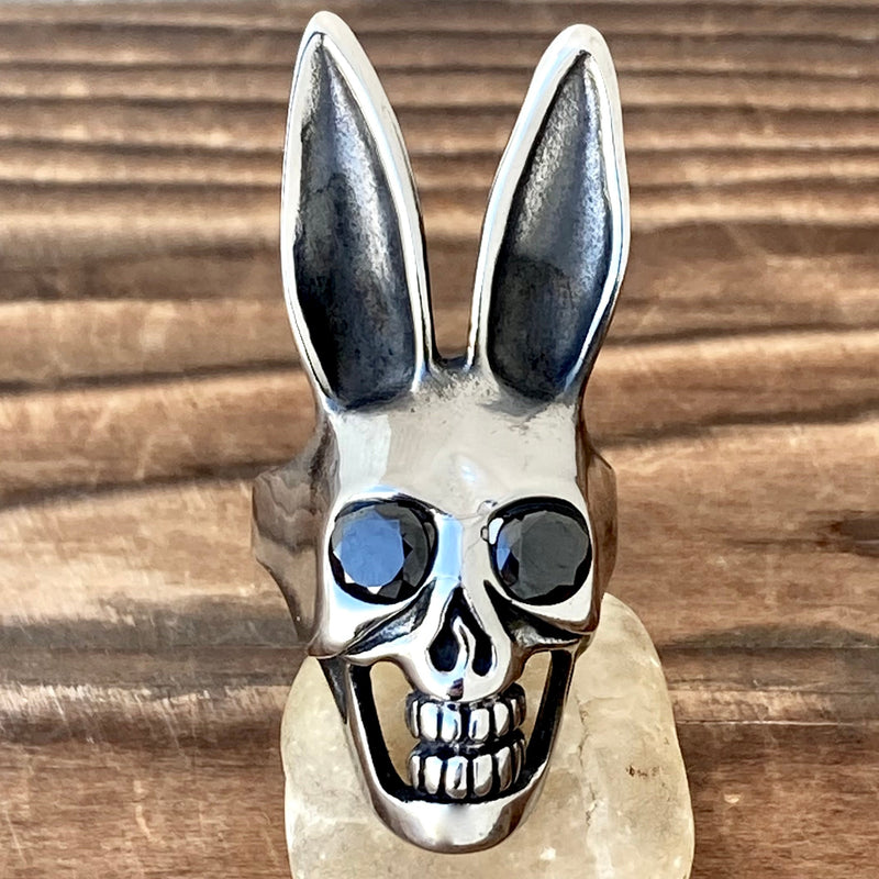 Sanity Jewelry Skull Ring 8 Playboy Bunny - Black Eyes - Sizes 7-11 - R222