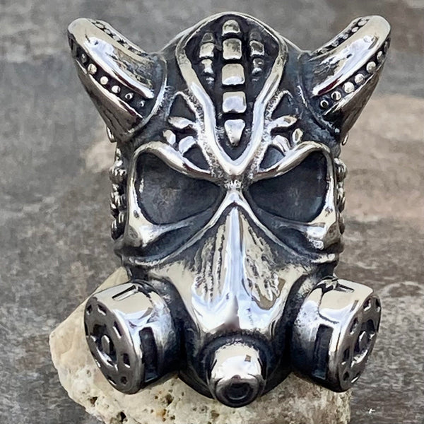 Sanity Jewelry Skull Ring 9 Gas Mask W/Horns - Silver - SLC58 CLEARANCE