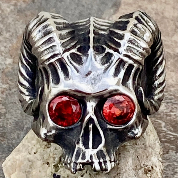 Sanity Jewelry Skull Ring 9 Ram W/Red Eyes - Silver - SLC21 CLEARANCE