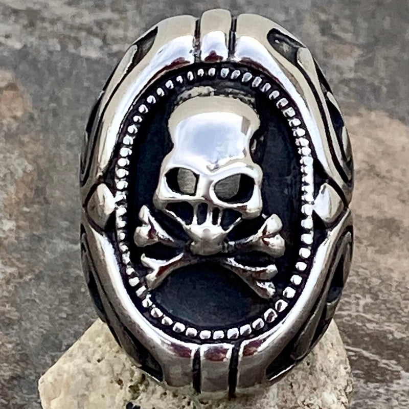 Sanity Jewelry Skull Ring 9 Skull & Crossbones Portrait - Silver - SLC34 CLEARANCE