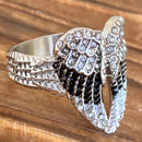Sanity Jewelry Skull Ring Angel Heart Wing Ring - Black w/White Stones - Sizes 4-12 - R245