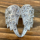 Sanity Jewelry Skull Ring Angel Heart Wing Ring - Double Wing -  Silver w/White Stone - Sizes 4-12 - R247