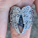 Sanity Jewelry Skull Ring Angel Heart Wing Ring - Double Wing -  Silver w/White Stone - Sizes 4-12 - R247