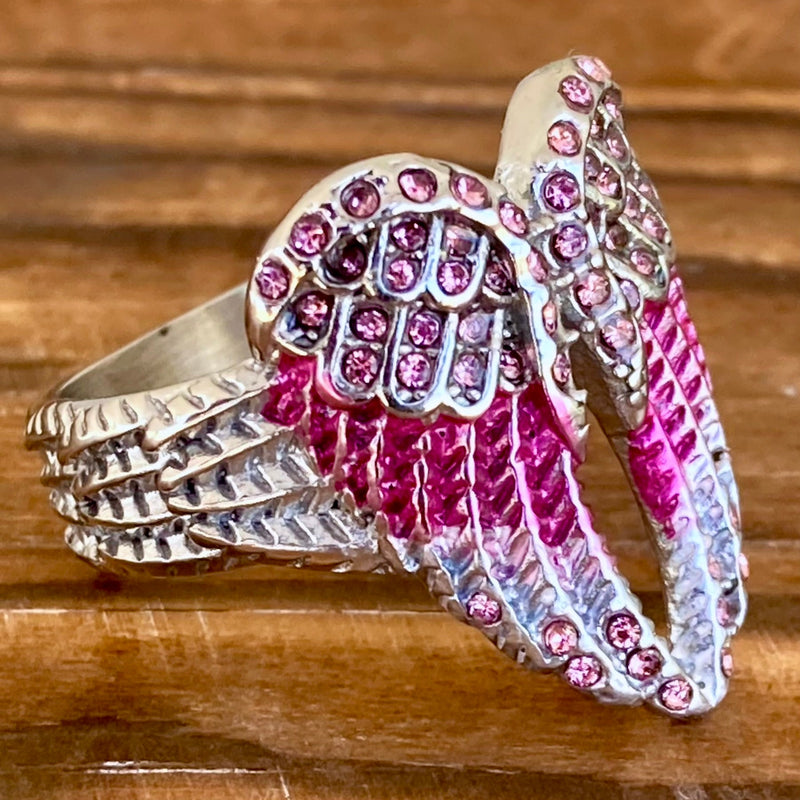 SANITY JEWELRY® Skull Ring Angel Heart Wing Ring - Pink Stone - Sizes 4-12 - R248