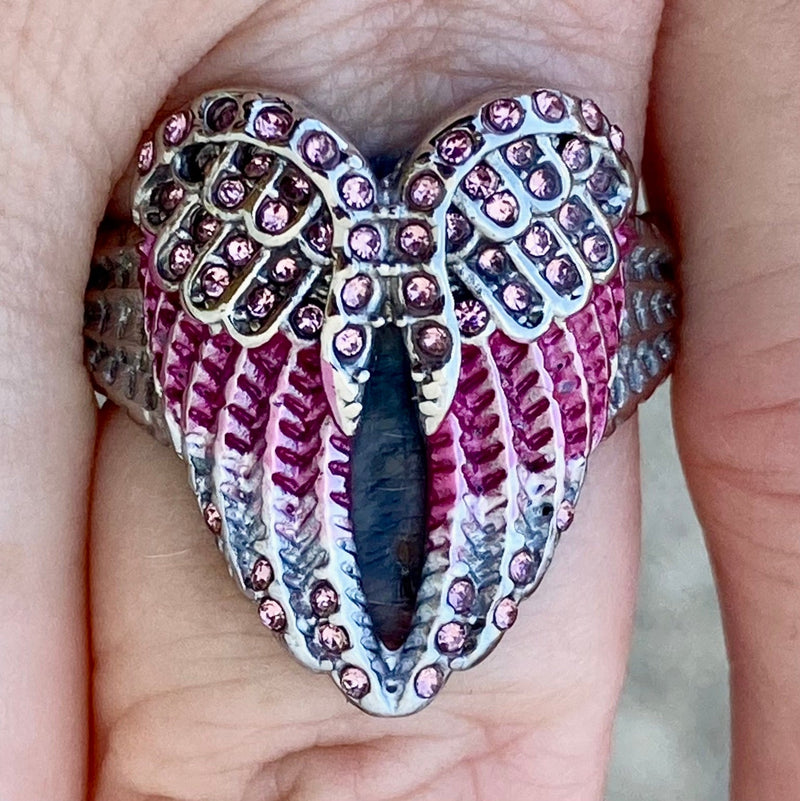 SANITY JEWELRY® Skull Ring Angel Heart Wing Ring - Pink Stone - Sizes 4-12 - R248
