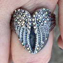 Sanity Jewelry Skull Ring Angel Heart Wing Ring - Rainbow Stone - Sizes 4-12 - R249