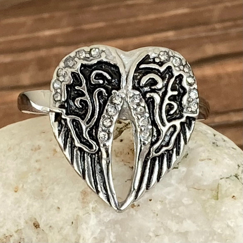 Sanity Jewelry Skull Ring Angel Heart Wing Ring - Silver - Sizes 4-12 - R32