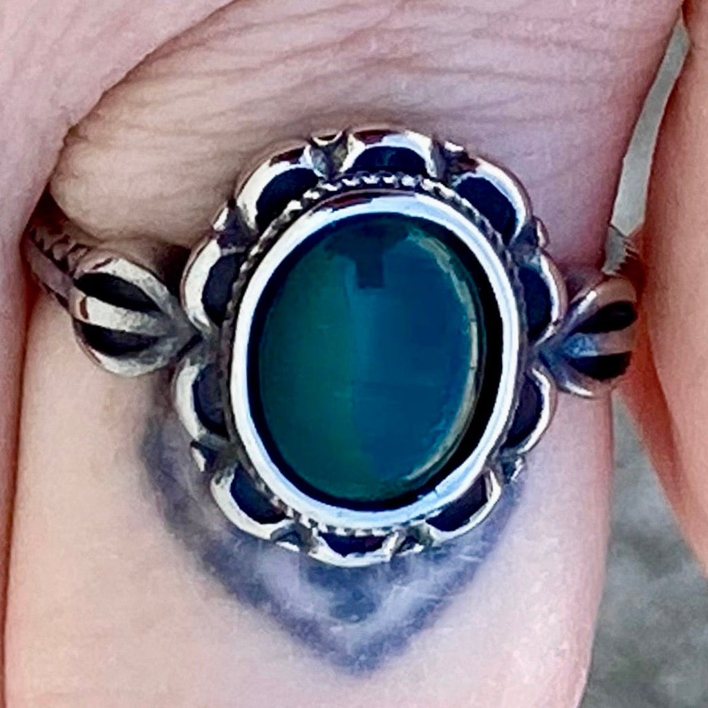 Vintage Moss Agate Engagement Ring Unique Enamel Green Stone Wedding R –  PENFINE