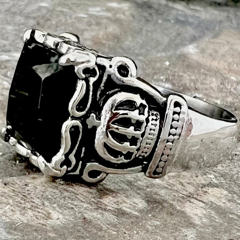 Sanity Jewelry Skull Ring "Black Stone" - Crown Ring - Black Stone - Sizes 5-16 - R54