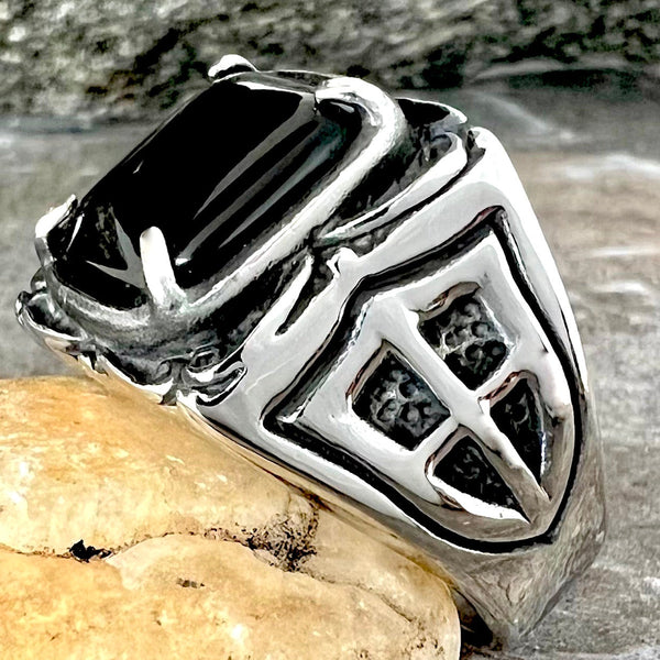 Sanity Jewelry Skull Ring "Black Stone" - Crusader - Sizes 8-16 - R106