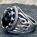 Sanity Jewelry Skull Ring "Black Stone" - Fire - Sizes 9-17 - R198