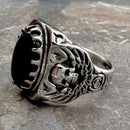 Sanity Jewelry Skull Ring "Black Stone" - Skull & Angel Wings - R136