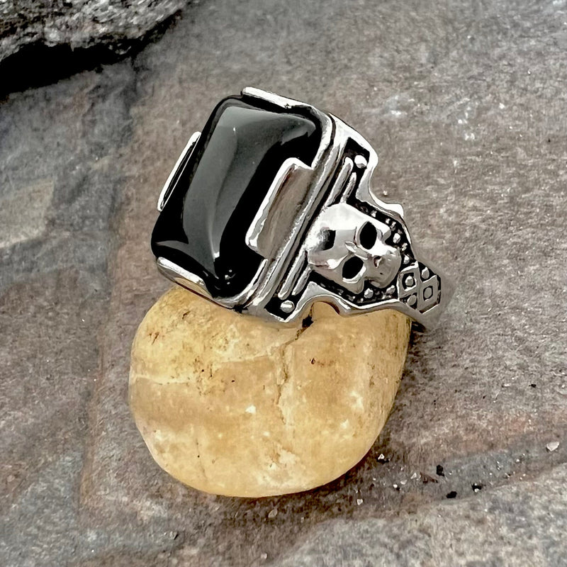 Sanity Jewelry Skull Ring "Black Stone" - Skull  - R253