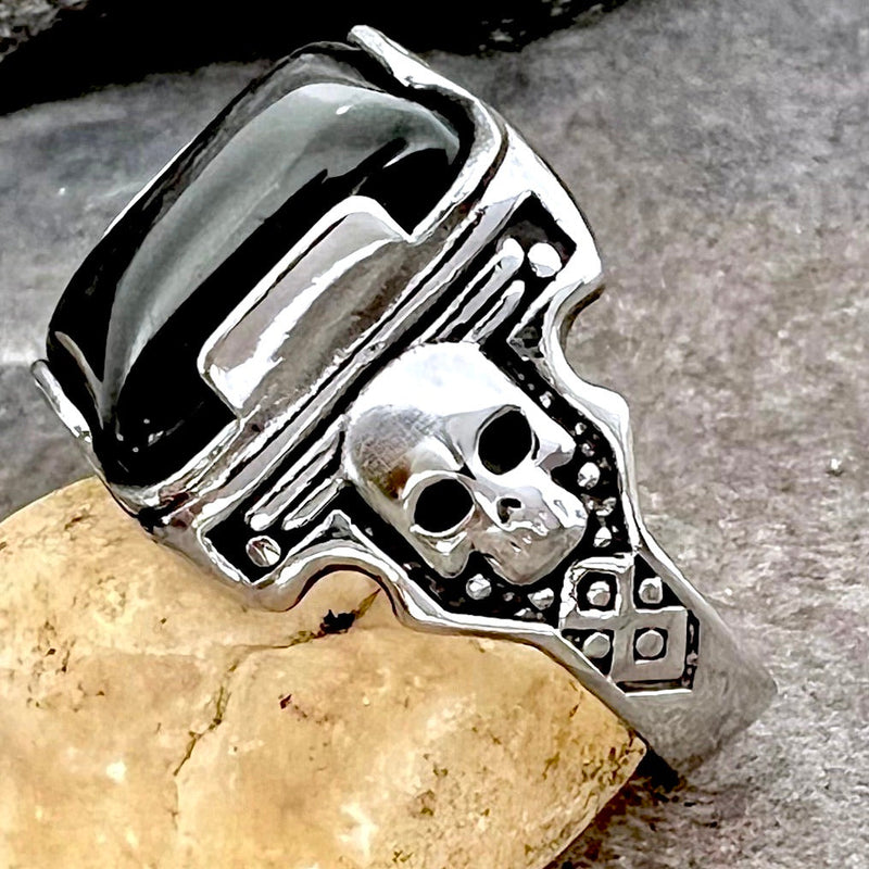 Sanity Jewelry Skull Ring "Black Stone" - Skull - Sizes 8-16 - R253