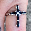 Sanity Jewelry Skull Ring Bling Cross - Black Stone - Ring - Sizes 4-11 - R195
