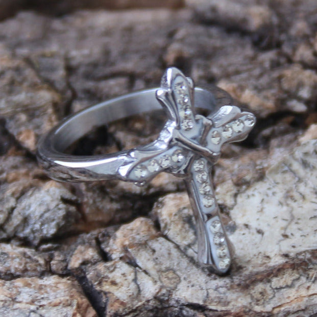Sanity Jewelry Skull Ring Bling Cross - White Stone - Ring - R194