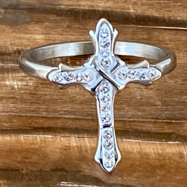 Sanity Jewelry Skull Ring Bling Cross - White Stone - Ring - Sizes 4-11 - R194