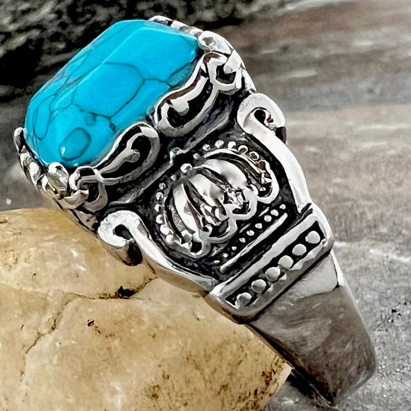 Sanity Jewelry Skull Ring "Blue Stone" - Crown Ring - Sizes 6-20 - R79