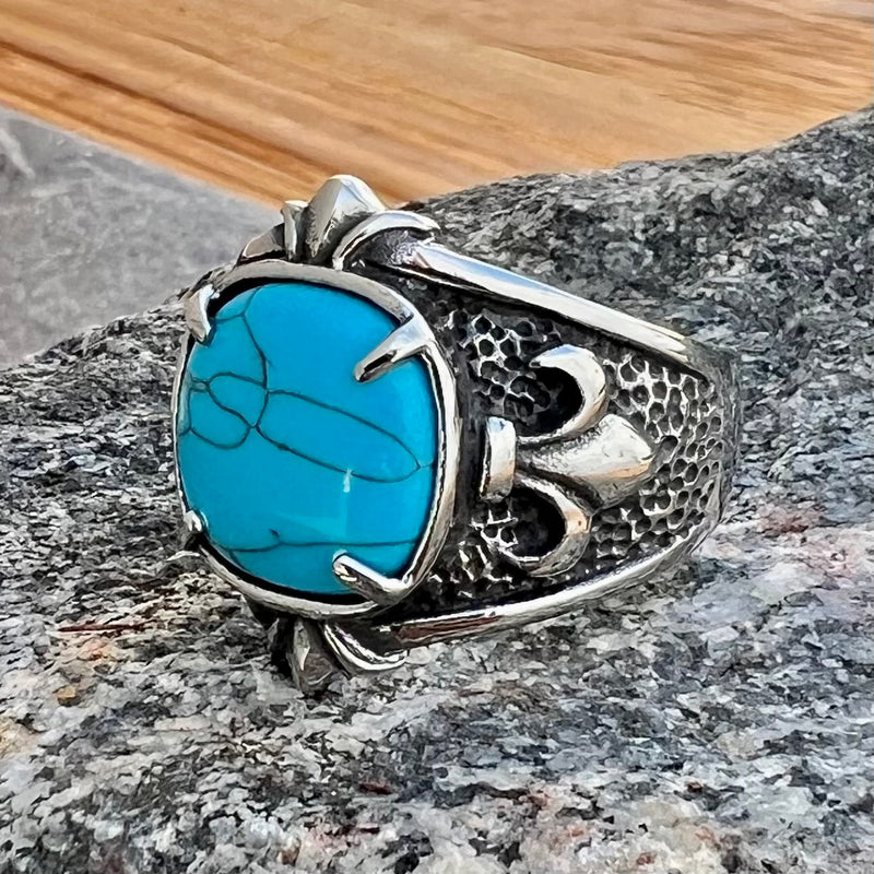 Sanity Jewelry Skull Ring "Blue Stone" - Fleur-di-lis - R77