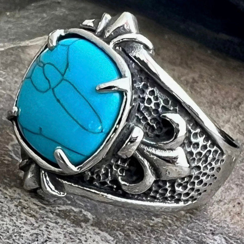 Sanity Jewelry Skull Ring "Blue Stone" - Fleur-di-lis - Sizes 8-17 - R77