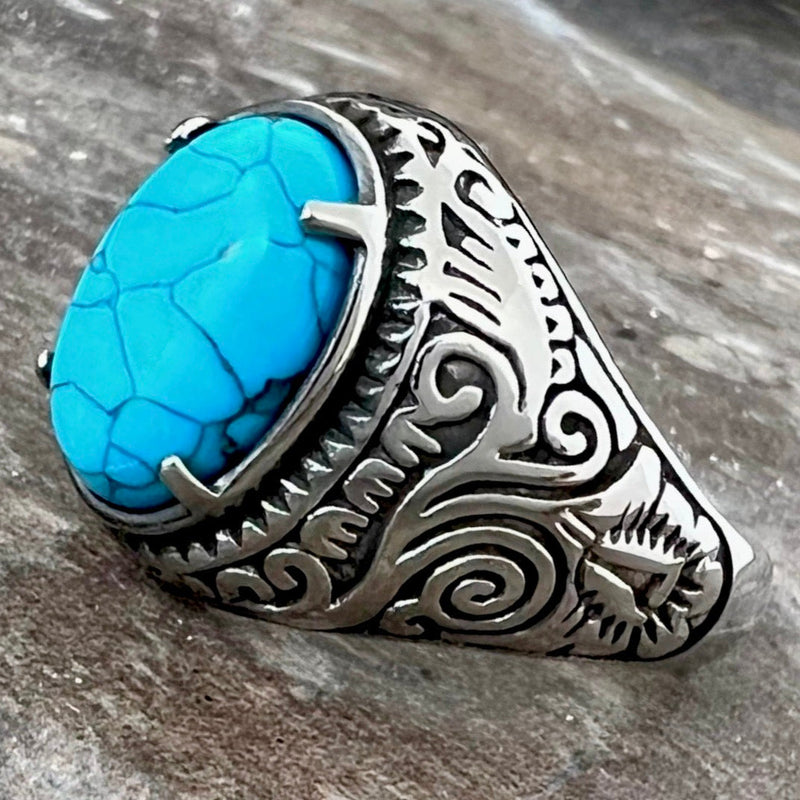 Sanity Jewelry Skull Ring "Blue Stone" - New Mexico - Large - Sizes 7-19 - R78