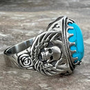 Sanity Jewelry Skull Ring "Blue Stone" - Skull & Angel Wings - R105