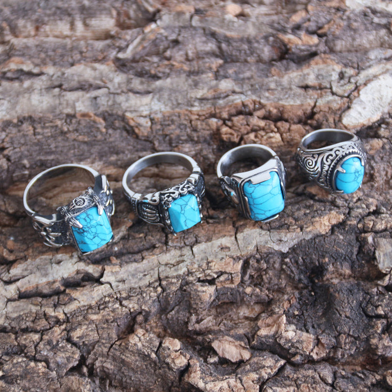 Symmetrically Designed Silver Mens Ring with Turquoise Stone » Anitolia