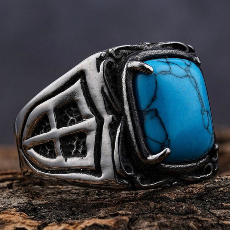 Sanity Jewelry Skull Ring "Blue Stone" - The Crusader - Sizes 8-20 - R80