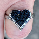 Sanity Jewelry Skull Ring Crystal Heart Ring - Black - Sizes 4-12 - R28