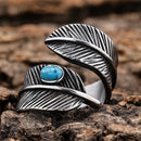 Sanity Jewelry Skull Ring Feather & Blue Stone Ring - Sizes 5-12 - R141