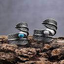 Sanity Jewelry Skull Ring Feather & Blue Stone Ring - Sizes 5-12 - R141