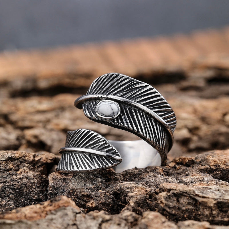SANITY JEWELRY® Skull Ring Feather & White Stone Ring - Sizes 5-12 - R189