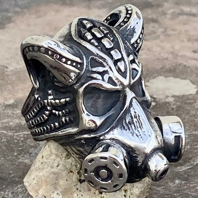 Sanity Jewelry Skull Ring Gas Mask W/Horns - Silver - SLC58 CLEARANCE