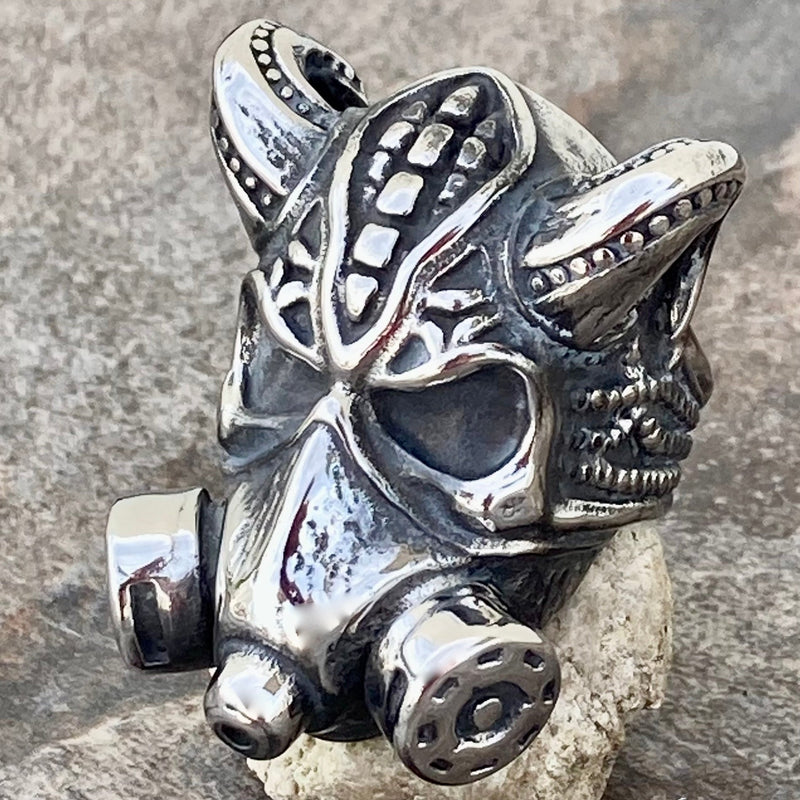 Sanity Jewelry Skull Ring Gas Mask W/Horns - Silver - SLC58 CLEARANCE