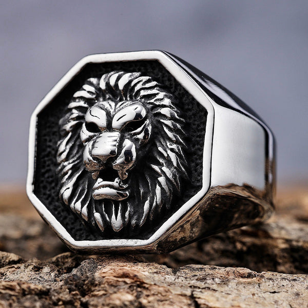Mens Retro Black Gold Silver 316L Stainless Steel Lion Head Ring Animal  King | eBay