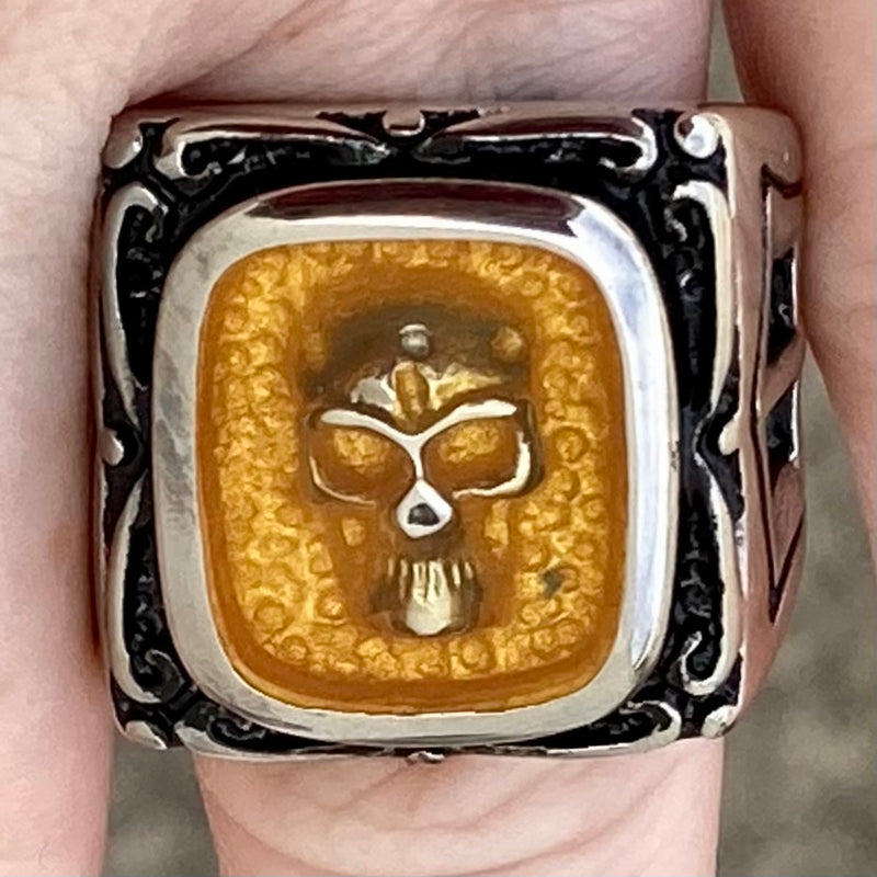 Sanity Jewelry Skull Ring Pirate's Treasure - Silver & Amber - SLC27 CLEARANCE