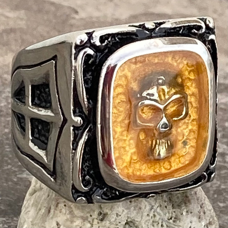 Sanity Jewelry Skull Ring Pirate's Treasure - Silver & Amber - SLC27 CLEARANCE