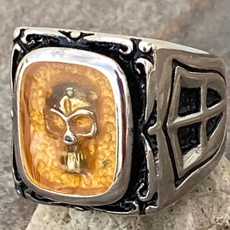 Sanity Jewelry Skull Ring Pirate's Treasure - Silver & Amber - SLC27 CLEARANCE