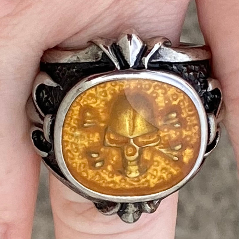 Sanity Jewelry Skull Ring Pirate's Treasure Skull & Crossbones - Silver & Amber - SLC26 CLEARANCE