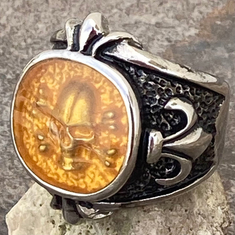 Sanity Jewelry Skull Ring Pirate's Treasure Skull & Crossbones - Silver & Amber - SLC26 CLEARANCE