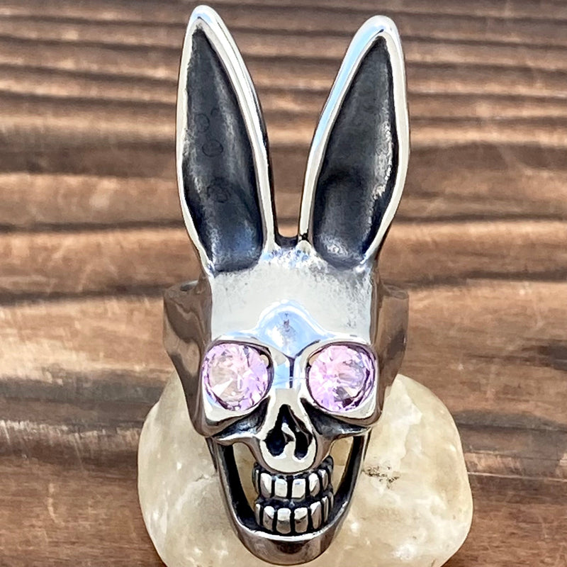 Sanity Jewelry Skull Ring Playboy Bunny - Pink Eyes - Sizes 6-11 - R223
