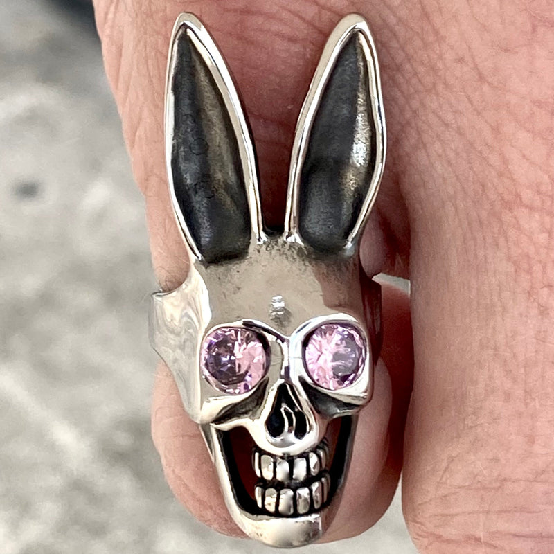 Sanity Jewelry Skull Ring Playboy Bunny - Pink Eyes - Sizes 6-11 - R223