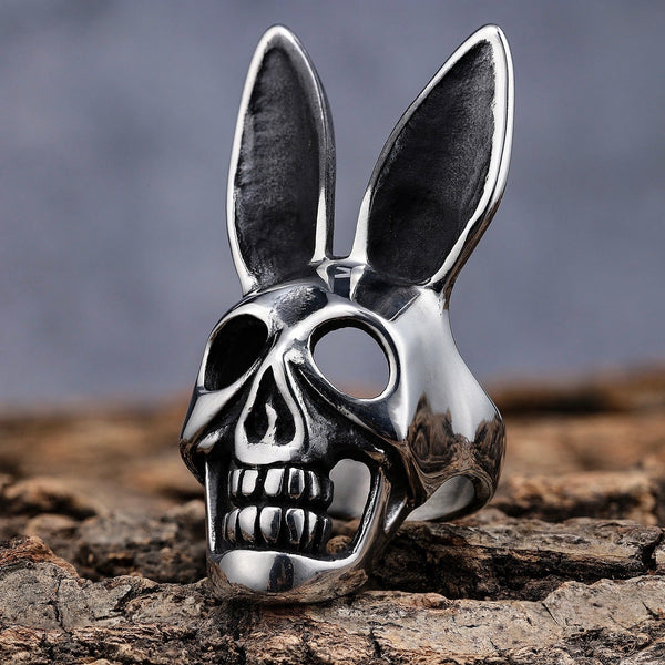 Sanity Jewelry Skull Ring Playboy Bunny - Silver - Sizes 5-13 - R156