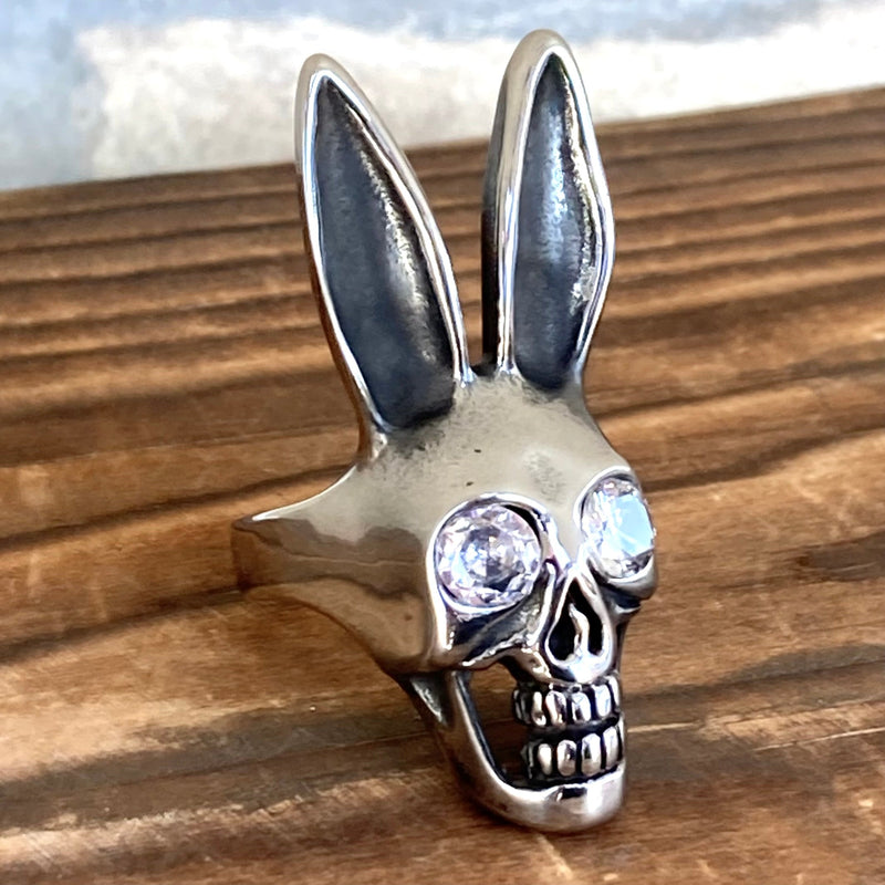 Sanity Jewelry Skull Ring Playboy Bunny - White Eyes - Sizes 8-11 - R221