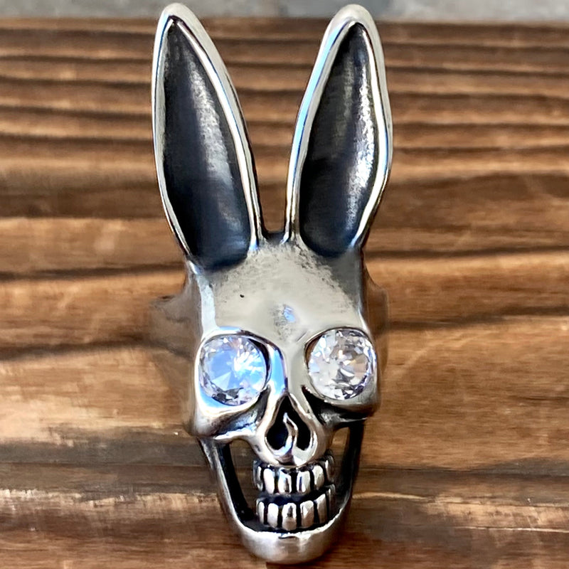 Sanity Jewelry Skull Ring Playboy Bunny - White Eyes - Sizes 8-11 - R221