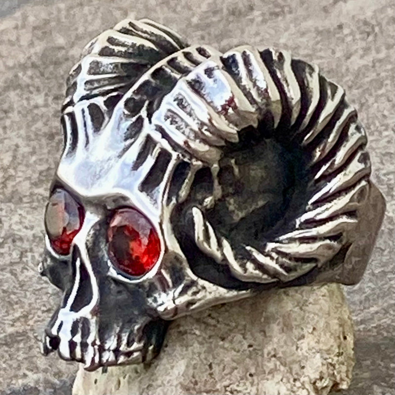 Sanity Jewelry Skull Ring Ram W/Red Eyes - Silver - SLC21 CLEARANCE